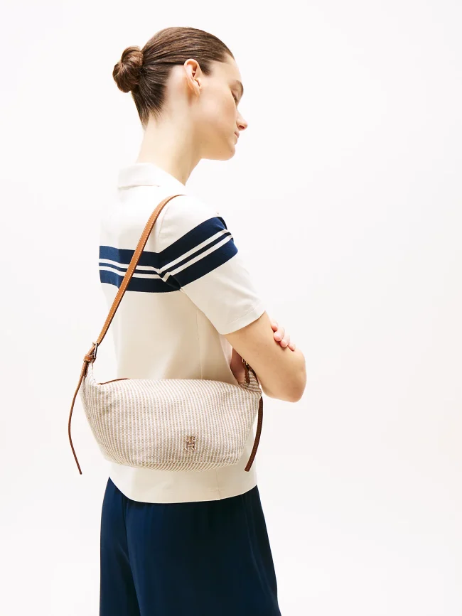 borsa a spalla a righe in misto cotone Tommy Hilfiger Donna look