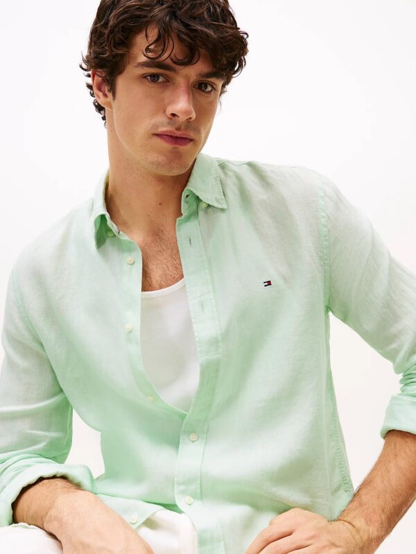 camicia in lino a maniche lunghe Tommy Hilfiger Uomo verde detail