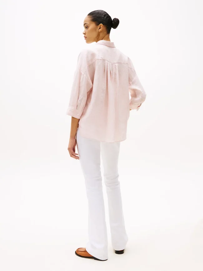camicia in lino maniche tre quarti Tommy Hilfiger donna rosa retro